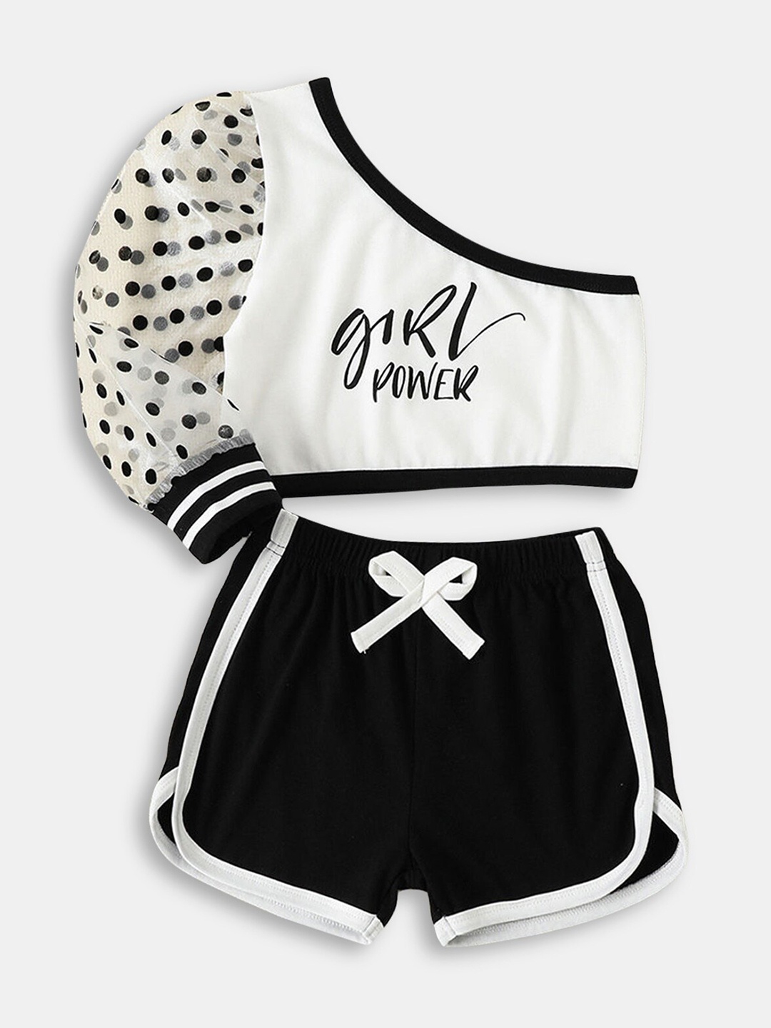 

Hopscotch Girls White & Black Printed T-shirt with Shorts