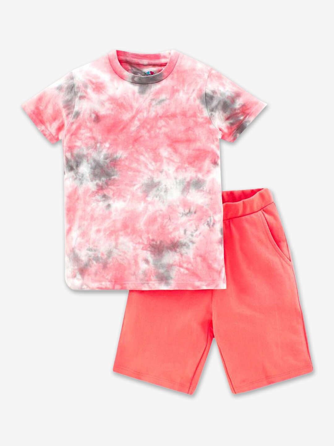 

Hopscotch Boys Pink & Grey Pure Cotton Printed T-shirt with Shorts