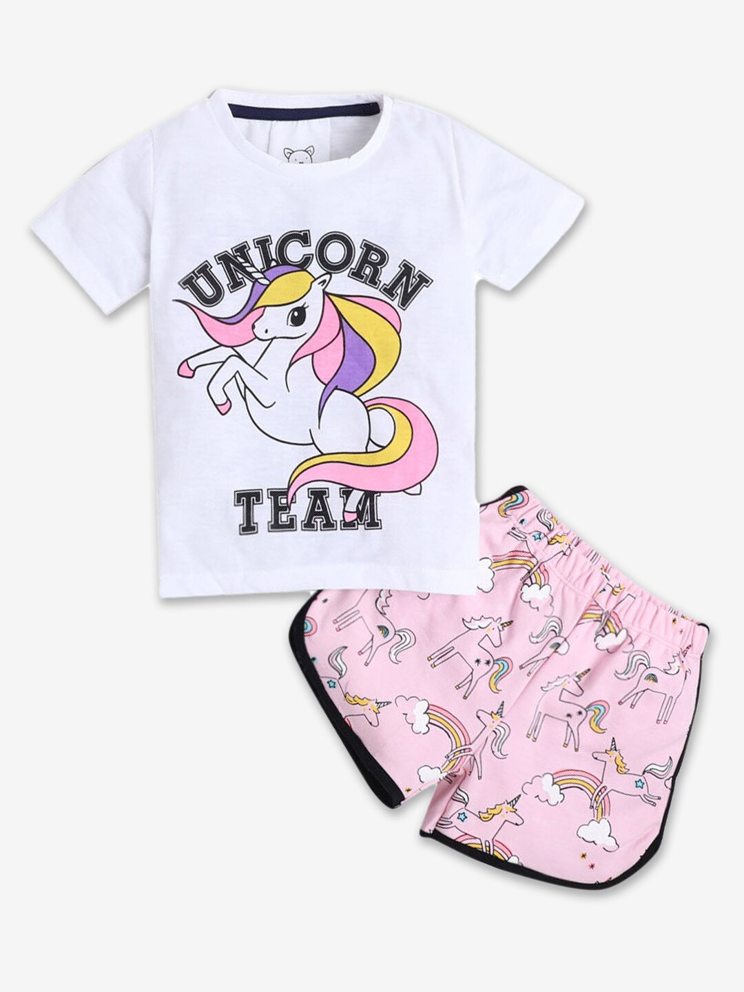 

Hopscotch Girls White & Pink Printed T-shirt with Shorts
