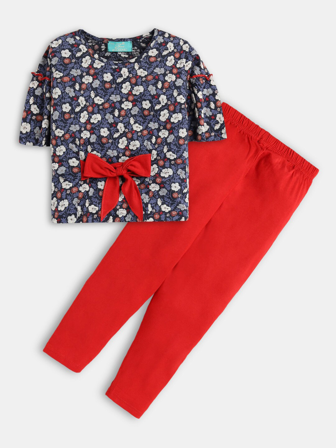 

Hopscotch Girls Red & Black Printed Top with Leggings