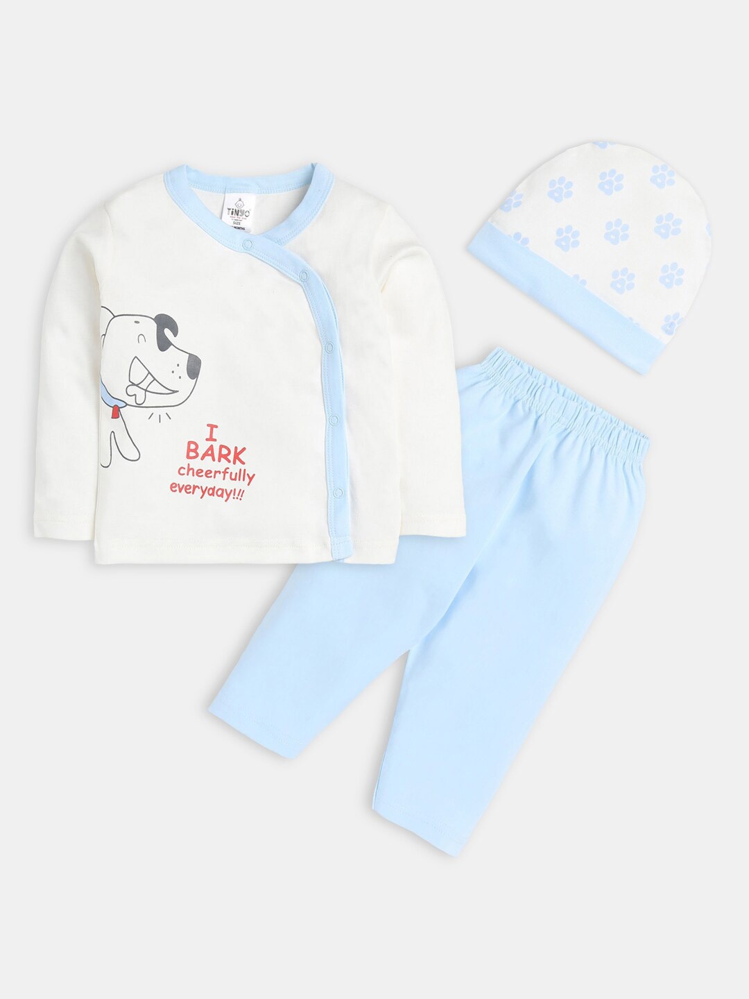 

Hopscotch Boys Blue & White Pure Cotton Printed T-shirt with Trousers