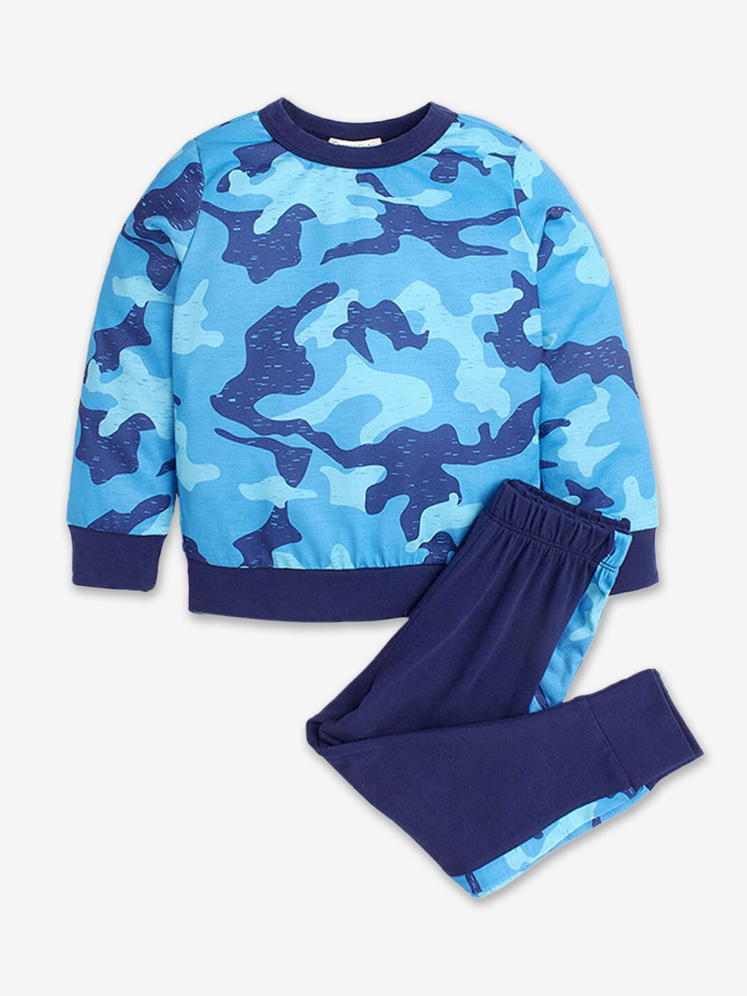 

Hopscotch Boys Blue Camouflage Printed T-shirt with Joggers