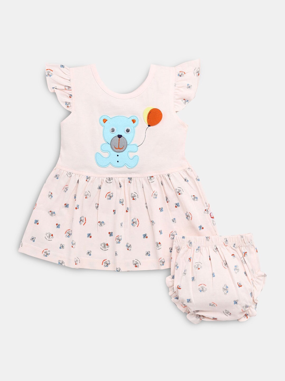

Hopscotch Girls Pink Printed Cotton Dress with Bloomer