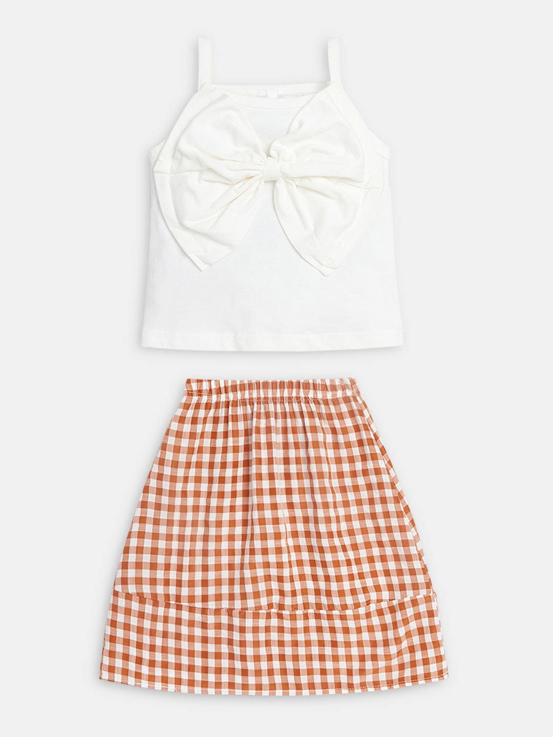 

Hopscotch Girls White & Brown Pure Cotton Top with Skirt