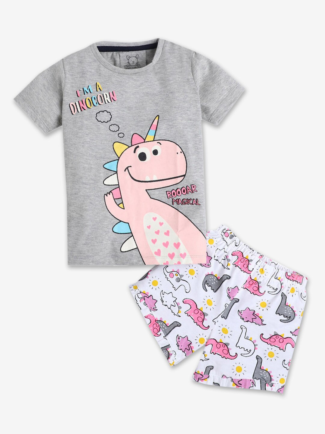 

Hopscotch Girls Grey & White Printed T-shirt with Shorts