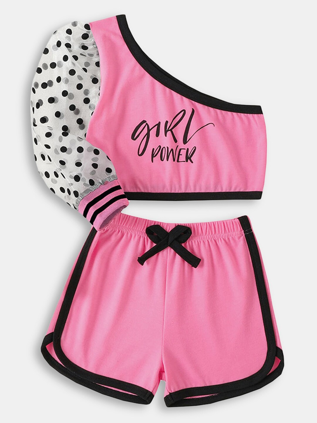 

Hopscotch Girls Pink & White Printed T-shirt with Shorts