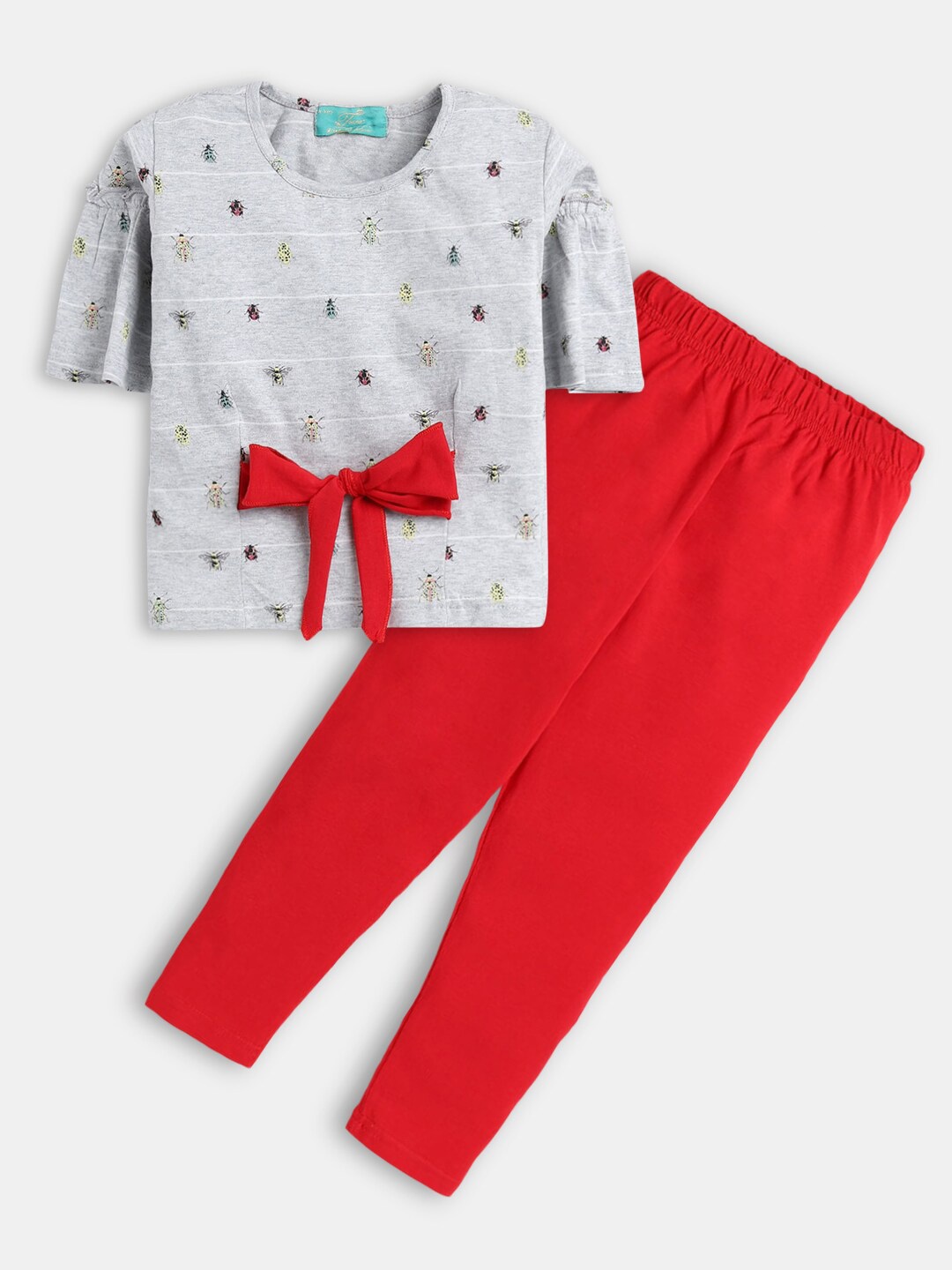 

Hopscotch Girls Red & Grey Printed Top with Leggings