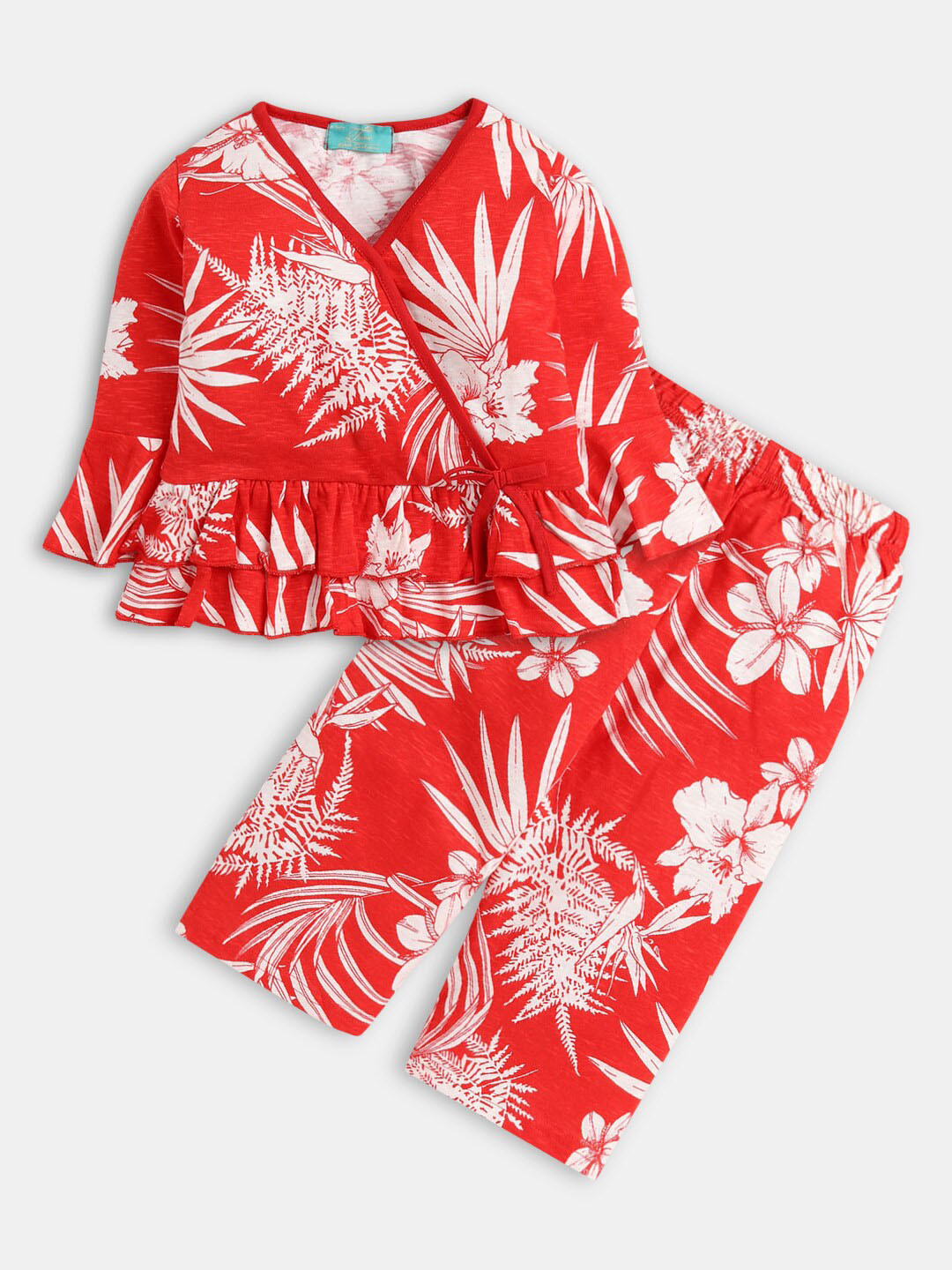 

Hopscotch Girls Red & White Printed Pure Cotton T-shirt with Trouser