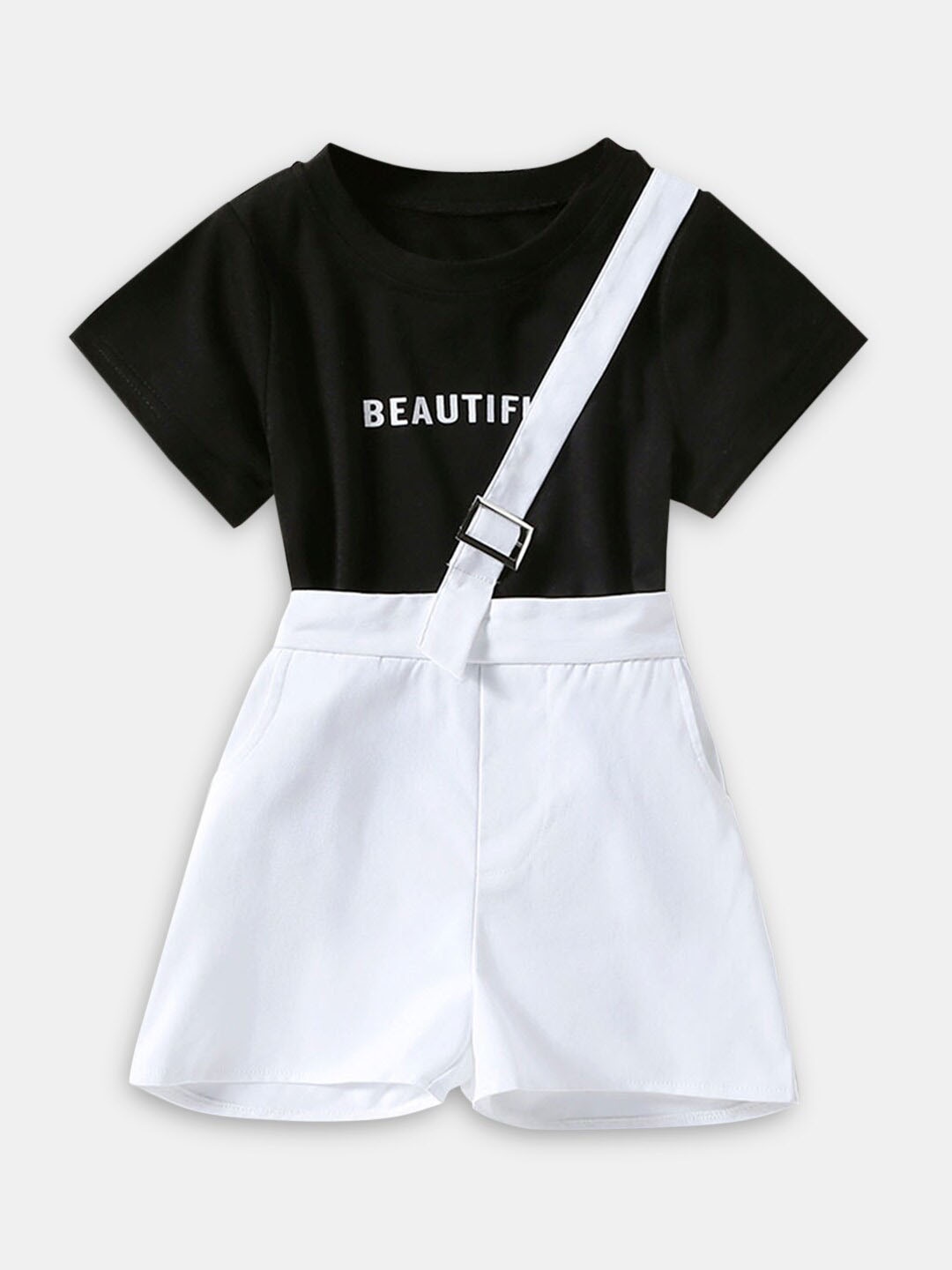 

Hopscotch Girls Black & White Printed T-shirt with Shorts