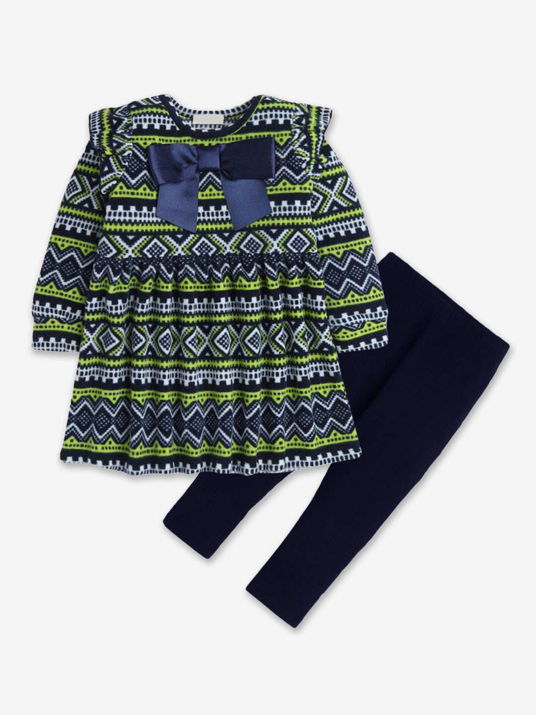 

Hopscotch Girls Navy Blue & Green Printed Top with Leggings