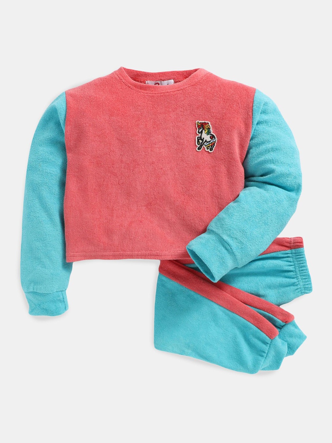 

Hopscotch Girls Pink & Blue Pure Cotton T-shirt with Joggers