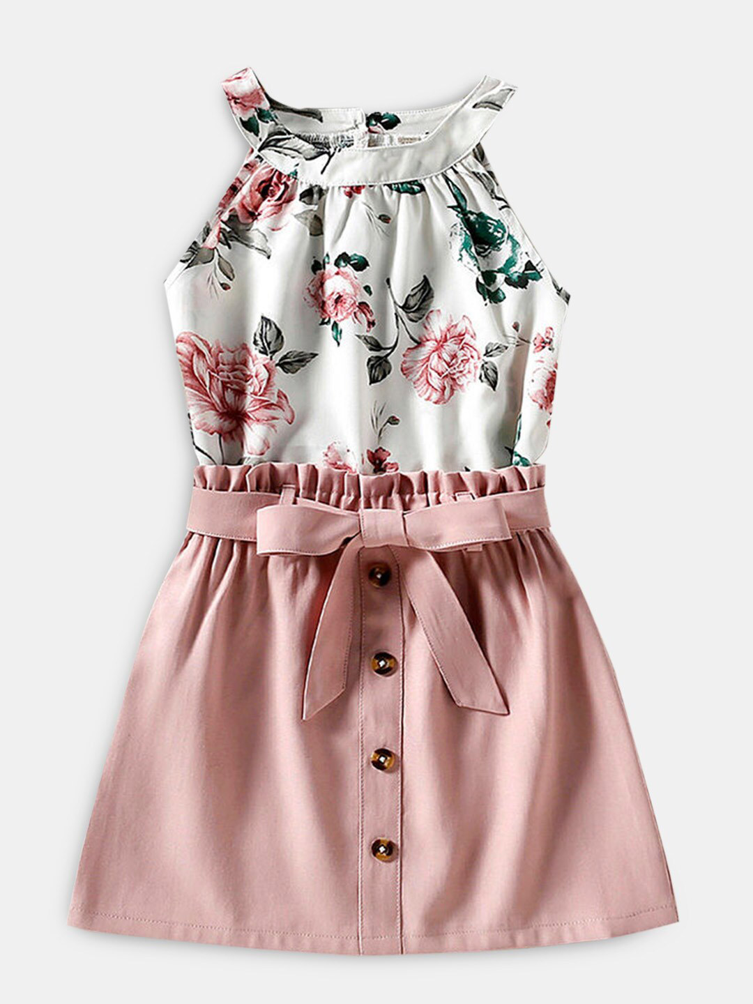 

Hopscotch Girls Pink & White Printed Top with Skirt