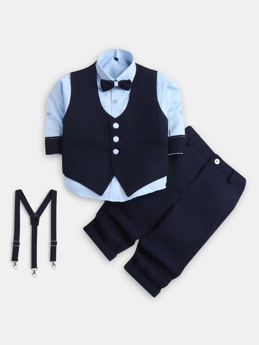 

Hopscotch Boys Navy Blue Shirt with Trousers & Waistcoat & Bow Tie