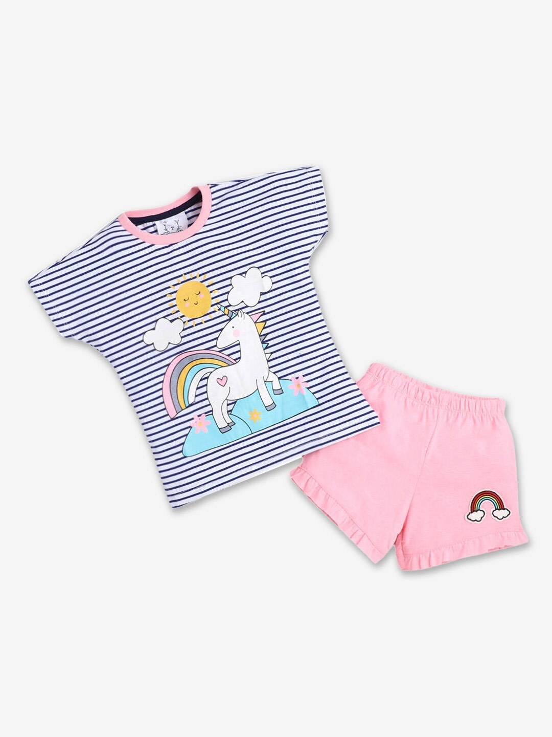 

Hopscotch Girls White & Pink Striped T-shirt with Shorts