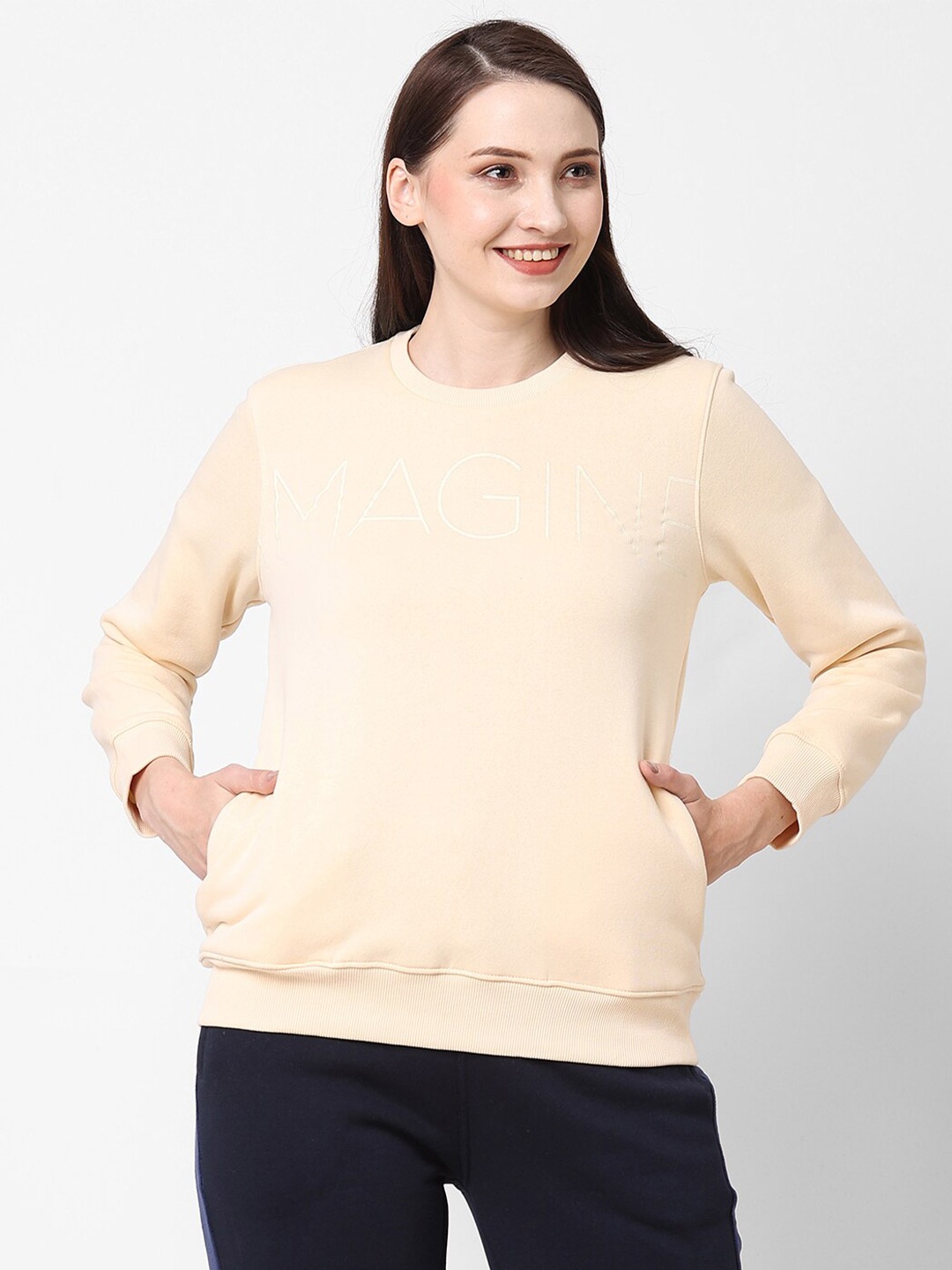 

Sweet Dreams Women Yellow Round Neck Fleece Sweatshirt