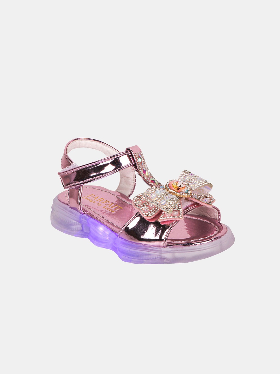 

Hopscotch Girls Pink Bow Embellished Party LED Open Toe Flats