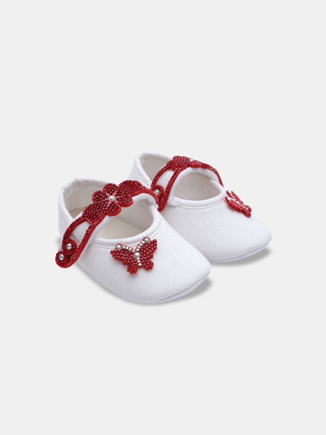 

Hopscotch Infant Girls White & Red Solid Cotton Applique Booties