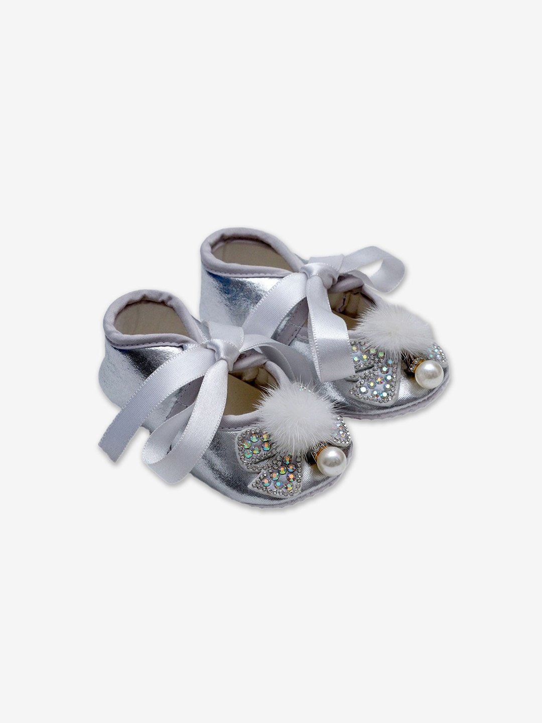 

Hopscotch Girls Silver Colored Solid Cotton Booties