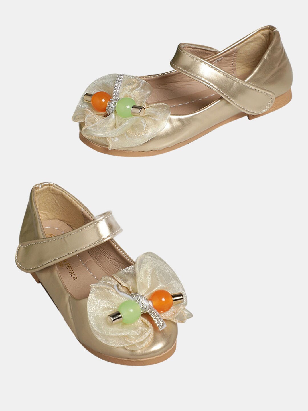 

Hopscotch Mary Jane Girls Gold-Toned Bows Embellished Party Ballerinas Flats