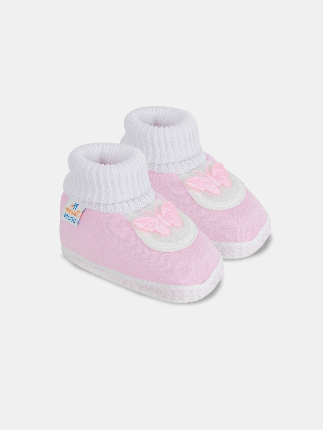 

Hopscotch Kids White & Pink Textured Cotton Booties