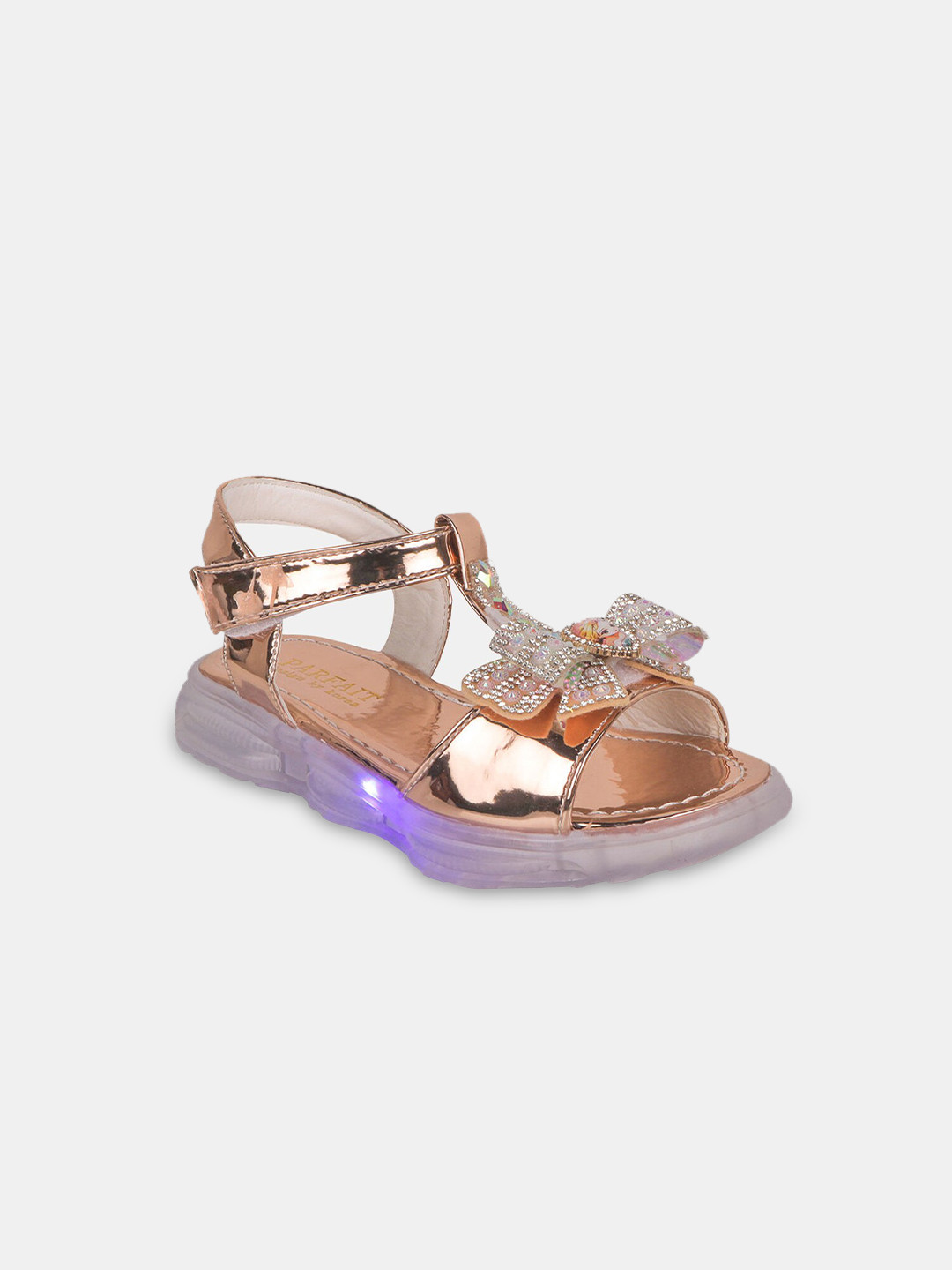 

Hopscotch Girls Gold-Toned LED Embellished Party Open Toe Flats with Bows