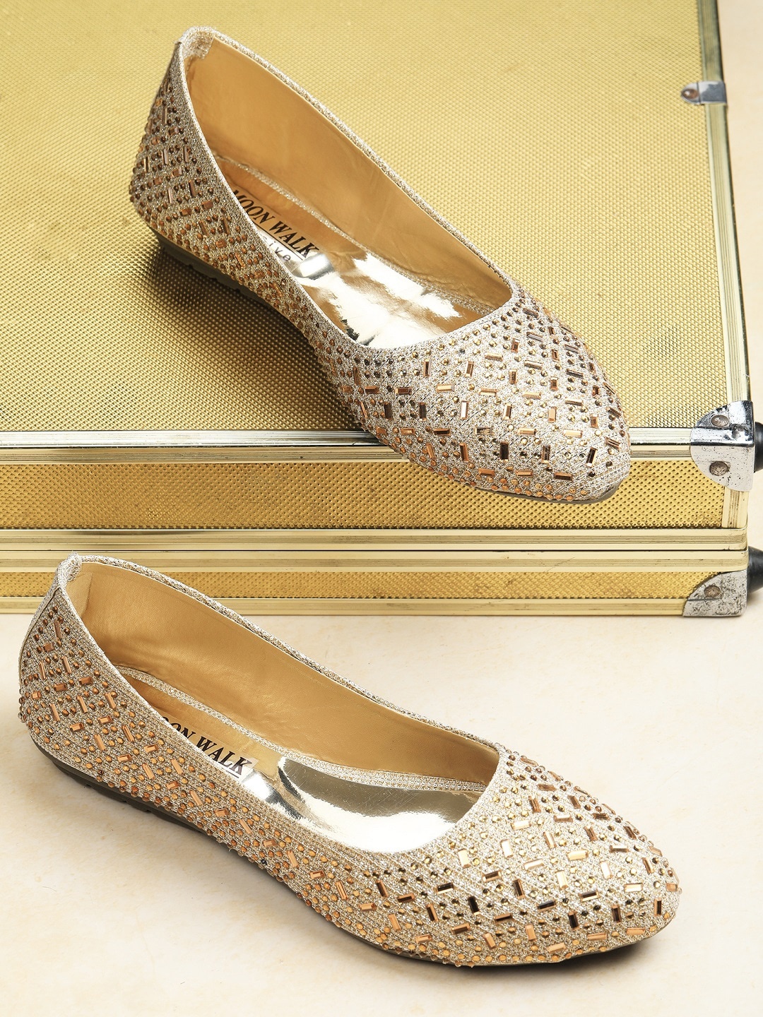 

Moonwalk Women Gold & Cream Embellished Ethnic Ballerinas Flats