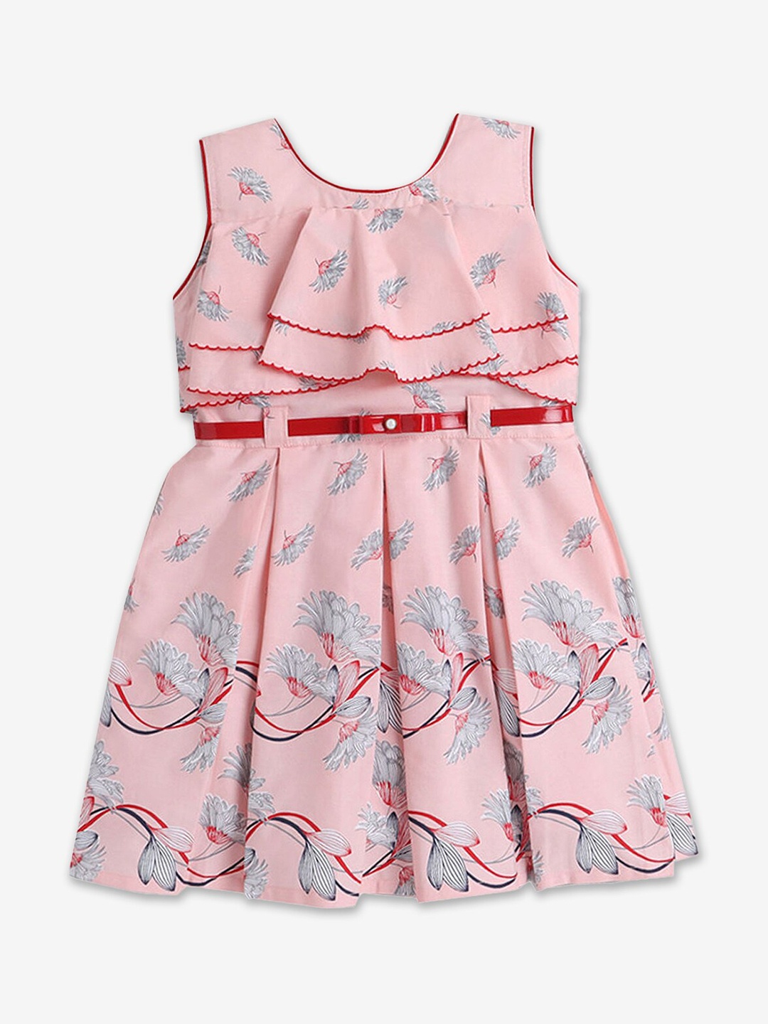 

Hopscotch Pink Self Design Fit & Flare Dress