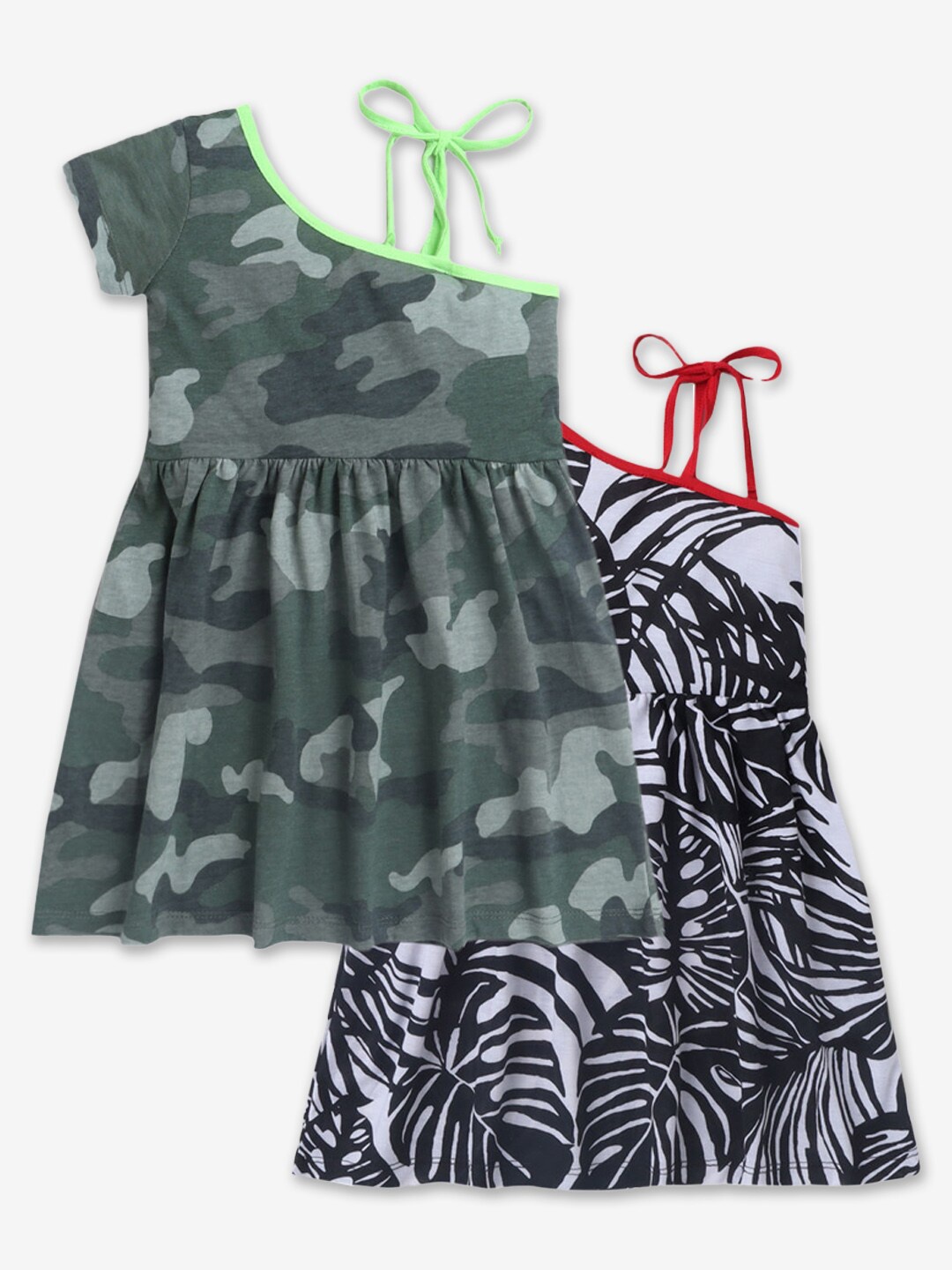 

Hopscotch Green & White Abstract Printed A-Line Cotton Dress