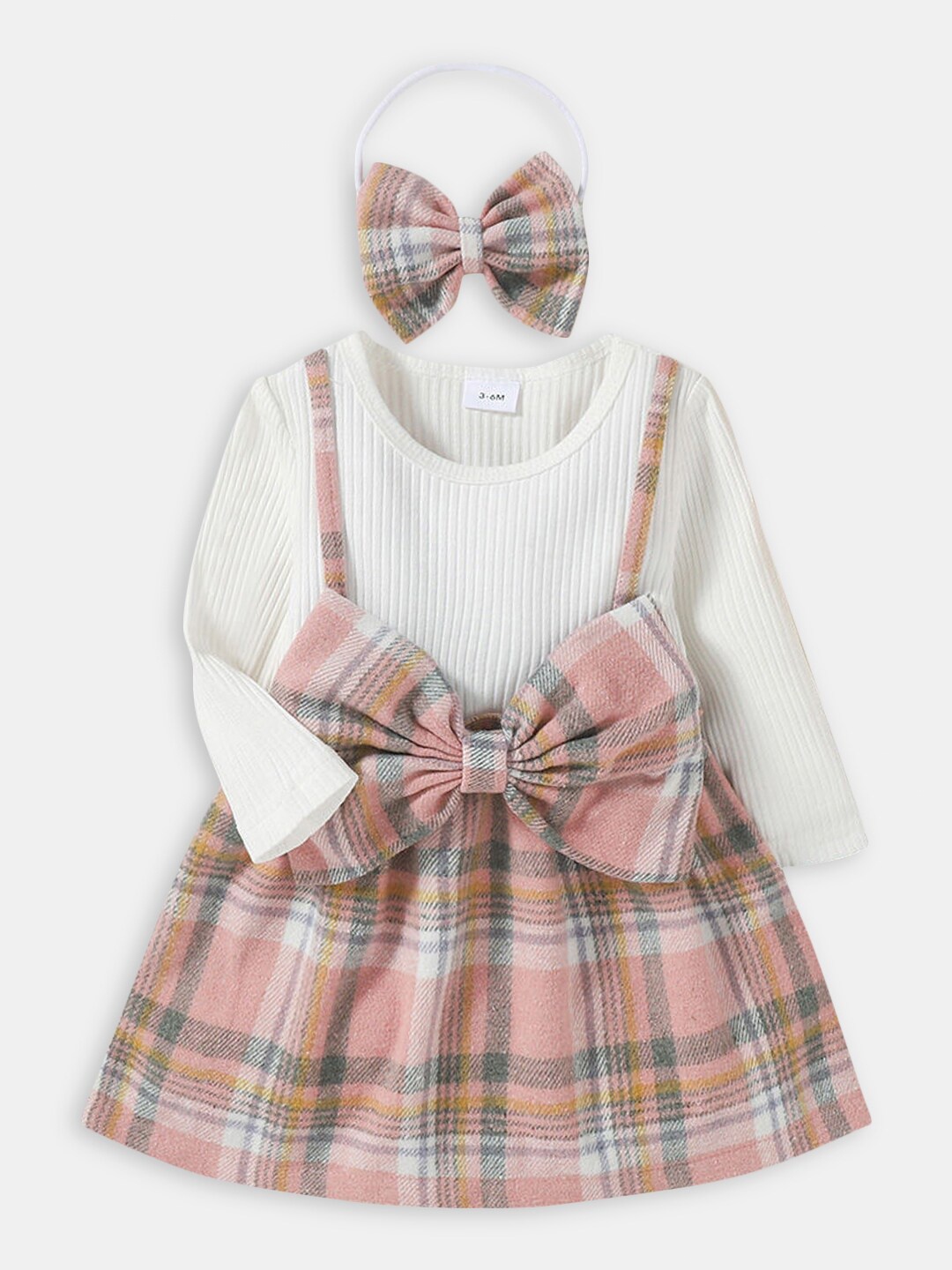 

Hopscotch Girls White & Peach Checked Mini Dress