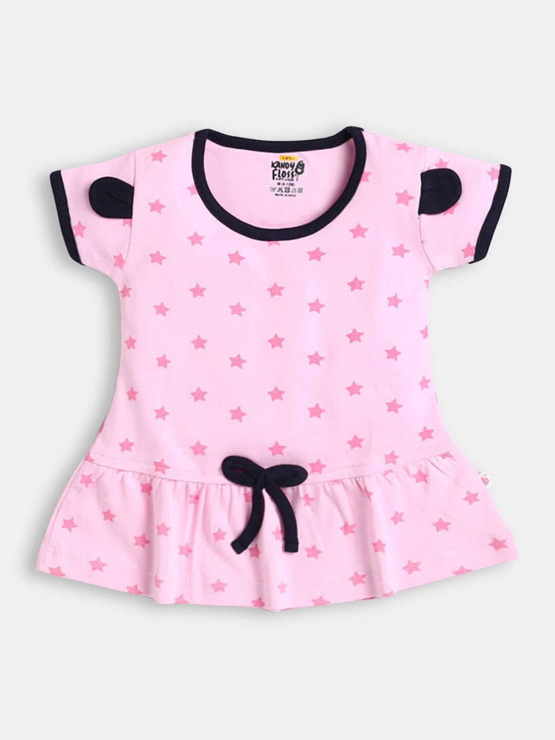 

Hopscotch Girls Pink Printed Round Neck Cotton Dress
