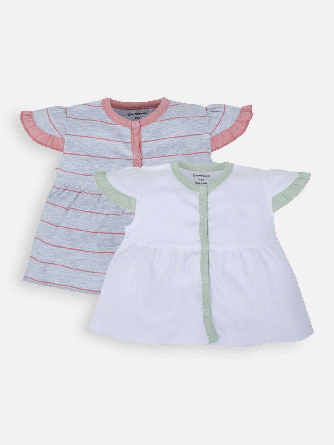 

Hopscotch Girls Pack Of 2 White & Peach Striped Cotton Dress