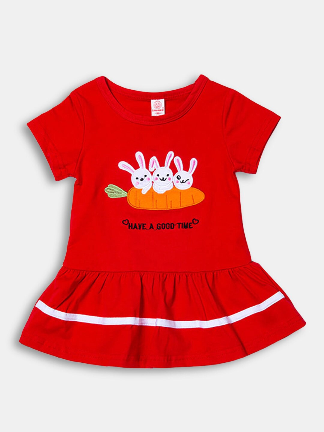 

Hopscotch Girls Red Embellished Round Neck Mini Cotton Dress