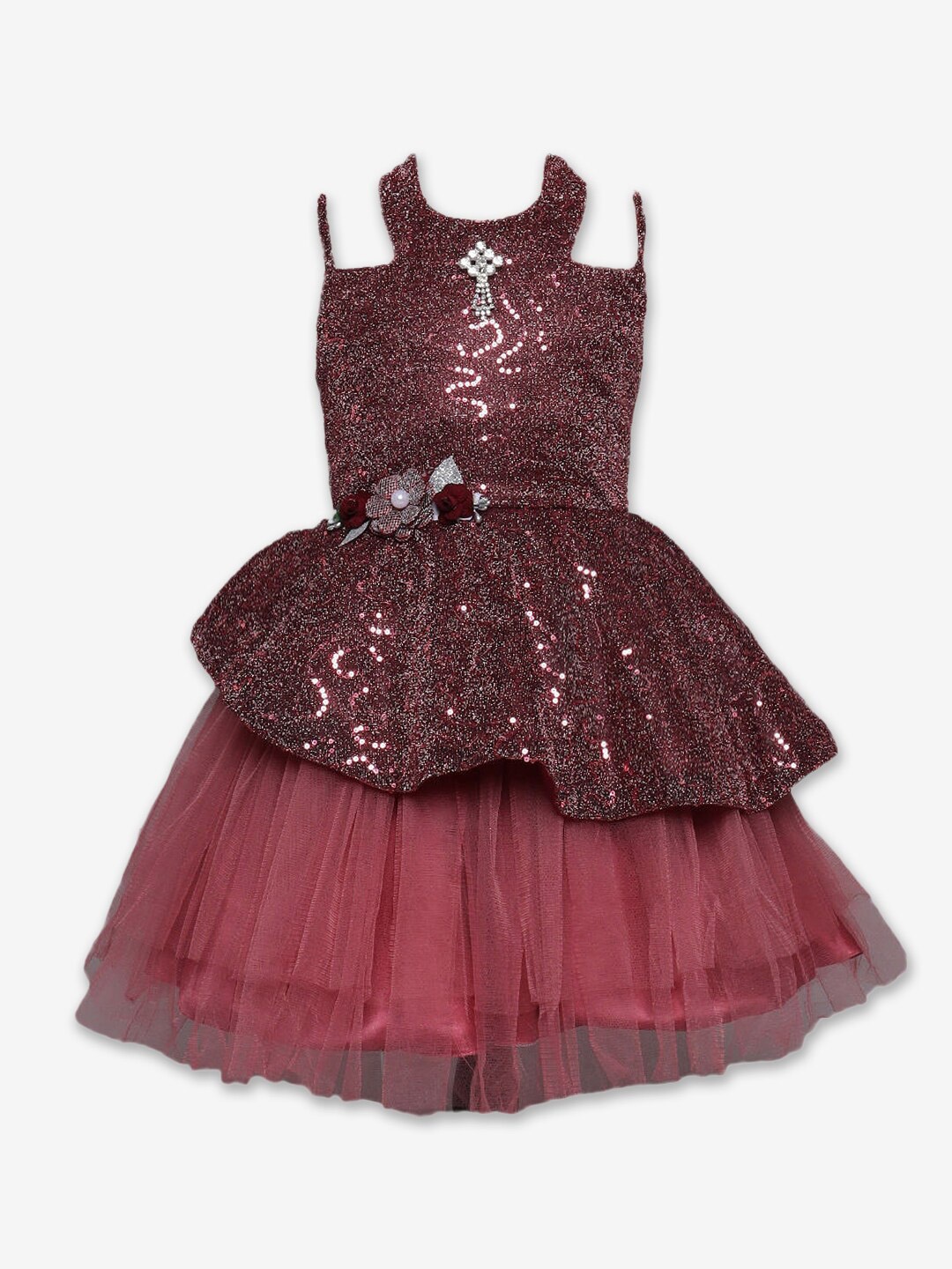 

Hopscotch Girls Maroon Embellished Fit And Flare Dress