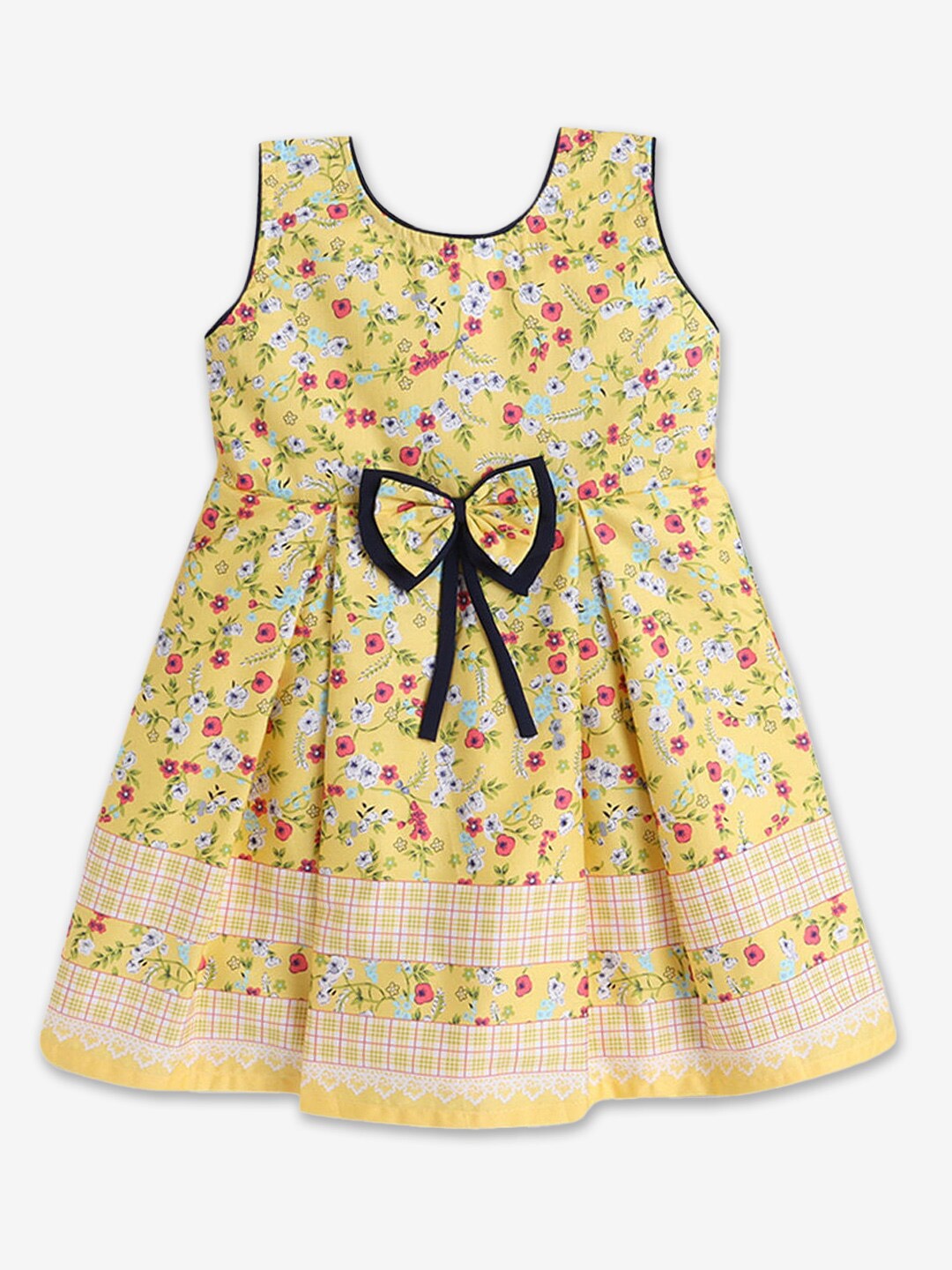 

Hopscotch Girls Yellow Floral Printed Fit And Flare Cotton Dress
