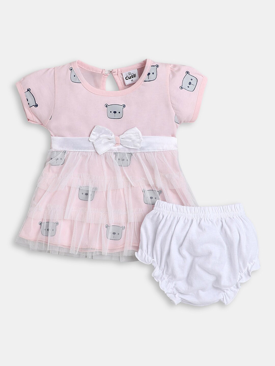 

Hopscotch Girls Pink & White Printed Cotton Dress