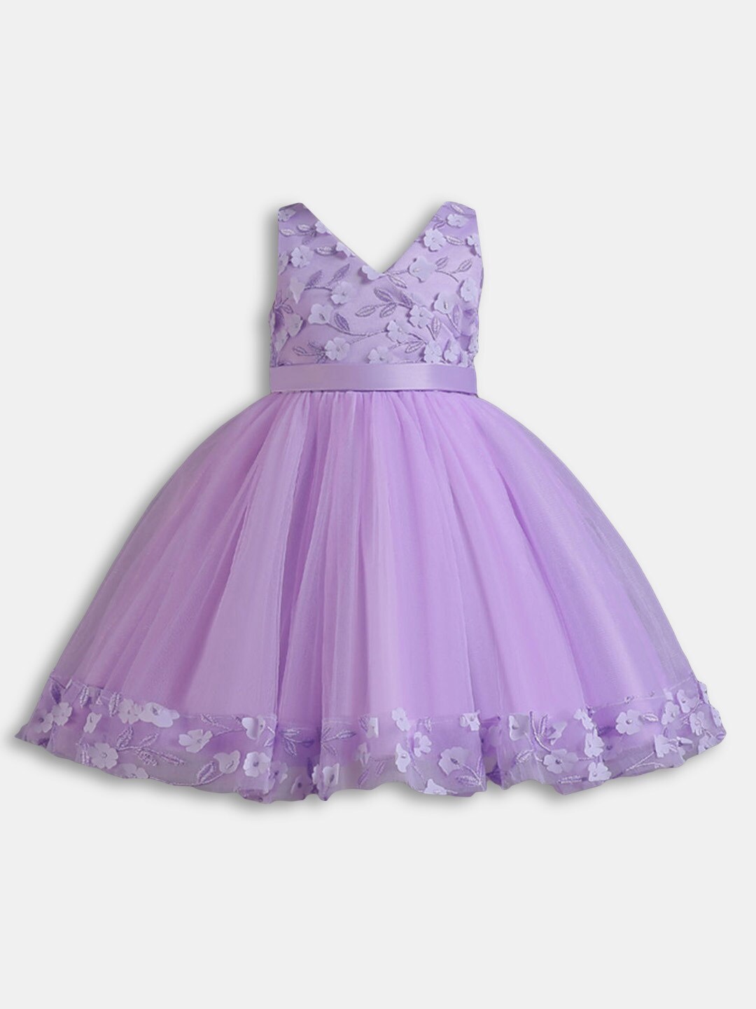 

Hopscotch Girls Purple Floral Printed Applique Fit And Flare Dress