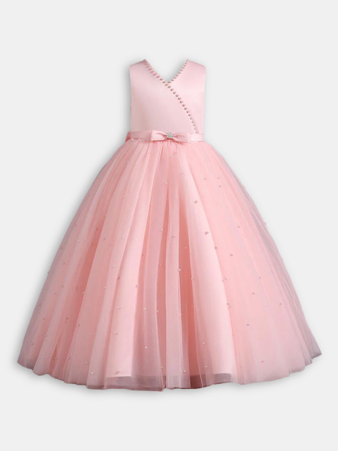 

Hopscotch Girls Peach Embellished Fit And Flare Maxi Dress
