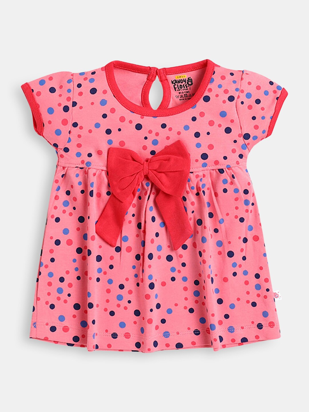 

Hopscotch Girls Peach Printed Round Neck Cotton Dress
