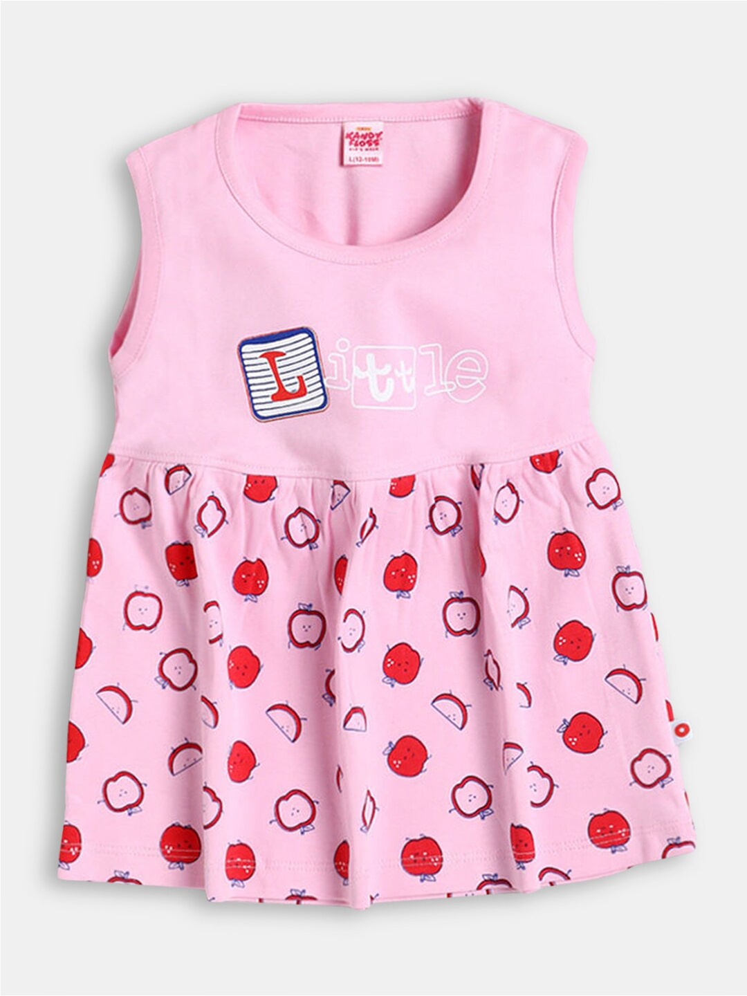 

Hopscotch Girls Pink Printed Round Neck Cotton Dress