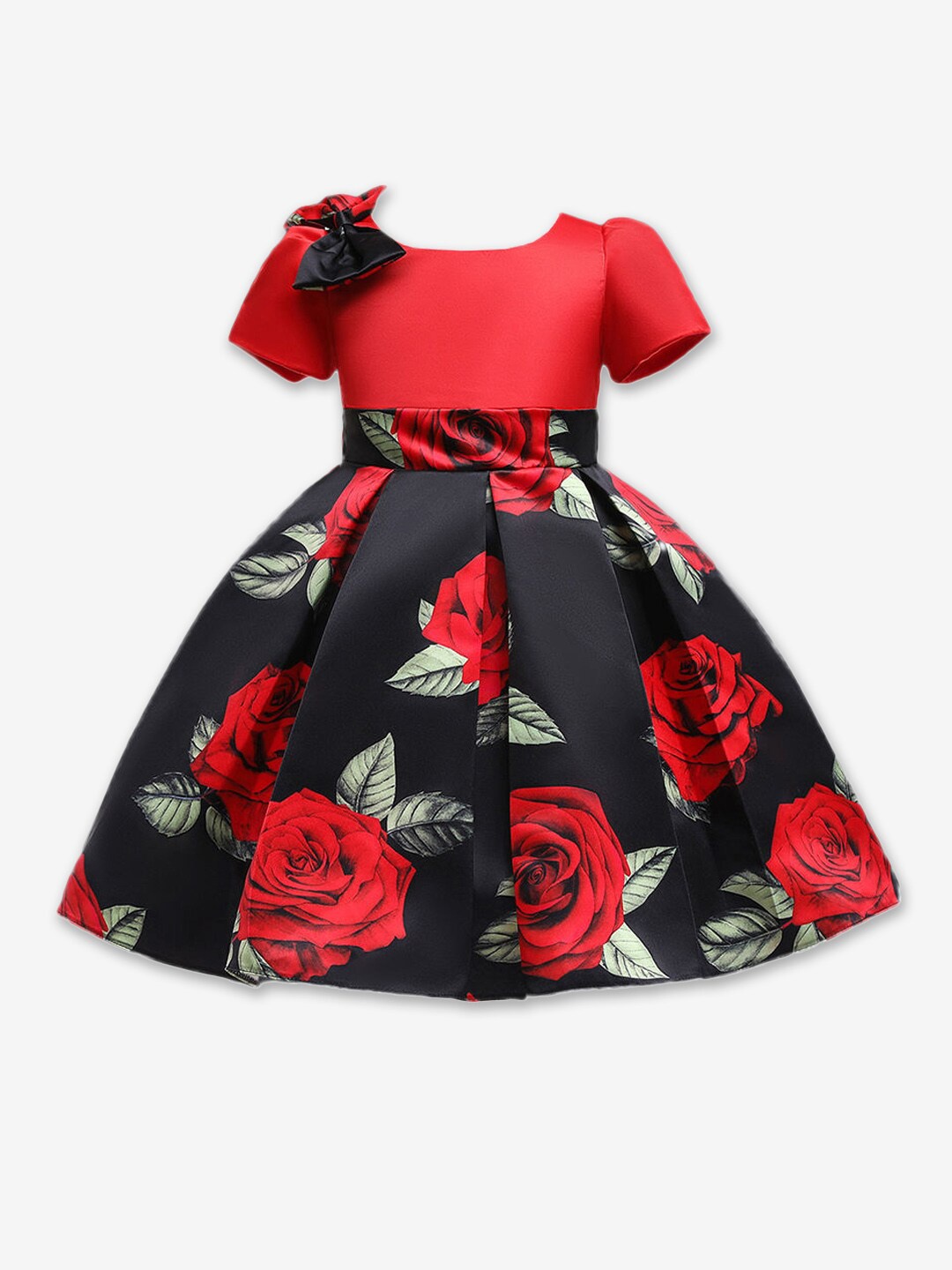 

Hopscotch Girls Black & Red Floral Printed Fit And Flare Maxi Dress