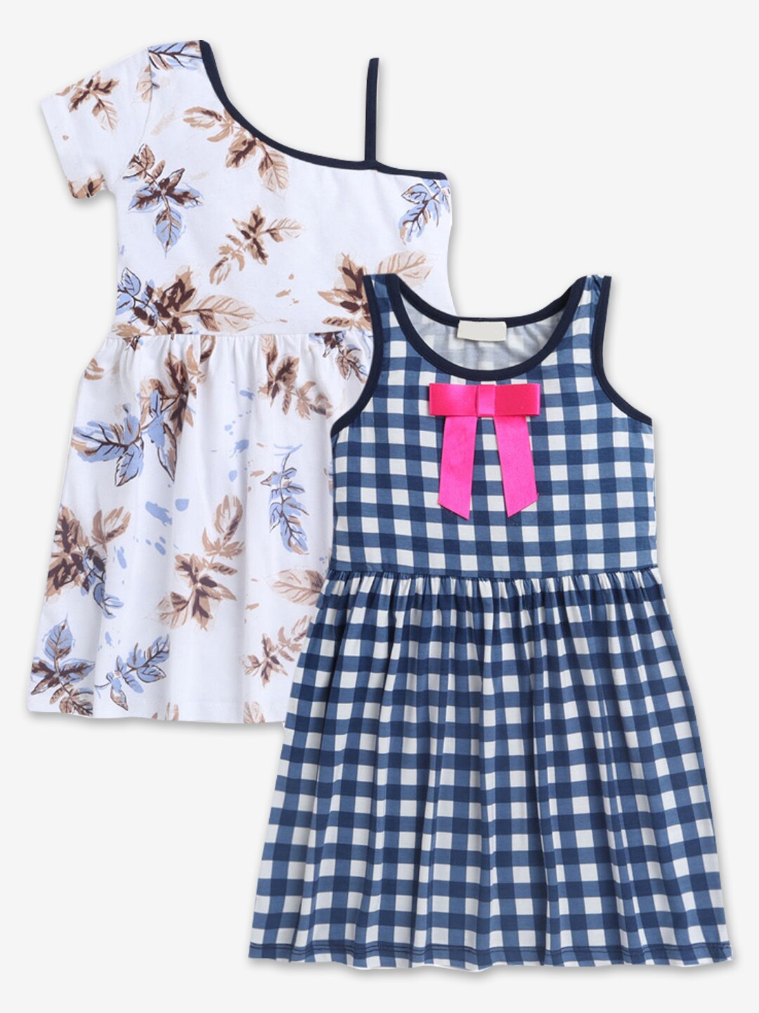 

Hopscotch Girls Pack Of 2 White & Blue Checked Cotton Dress