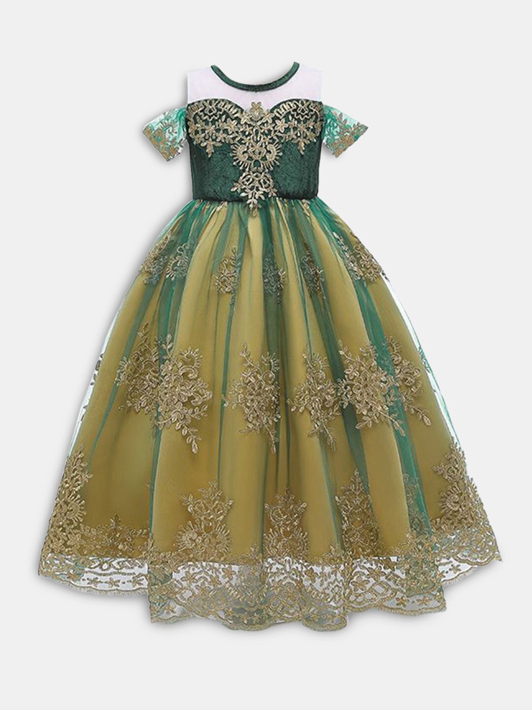 

Hopscotch Green Ethnic Motifs Maxi Dress