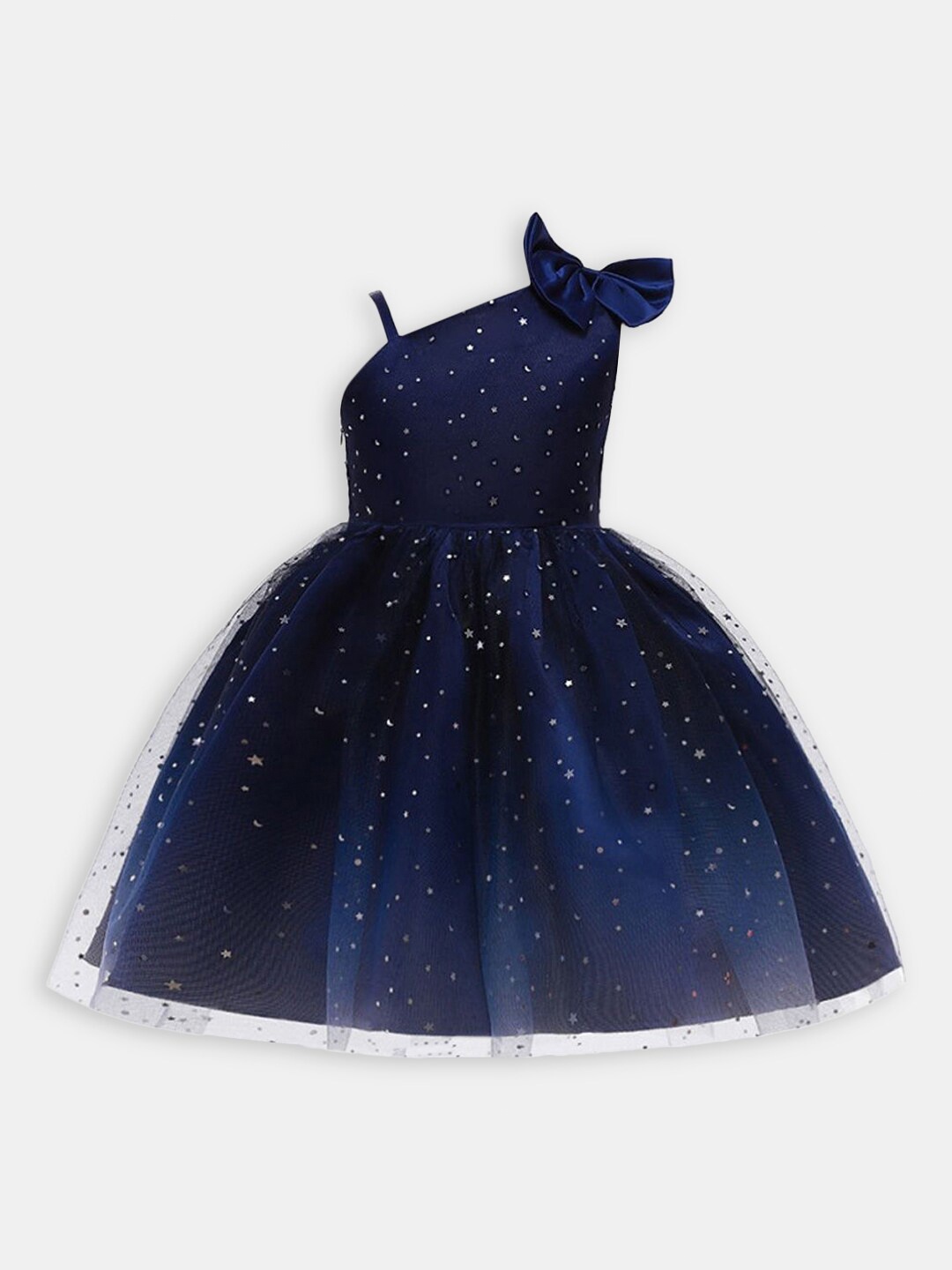 

Hopscotch Girls Embellished Self Design Sleeveless Dress, Blue