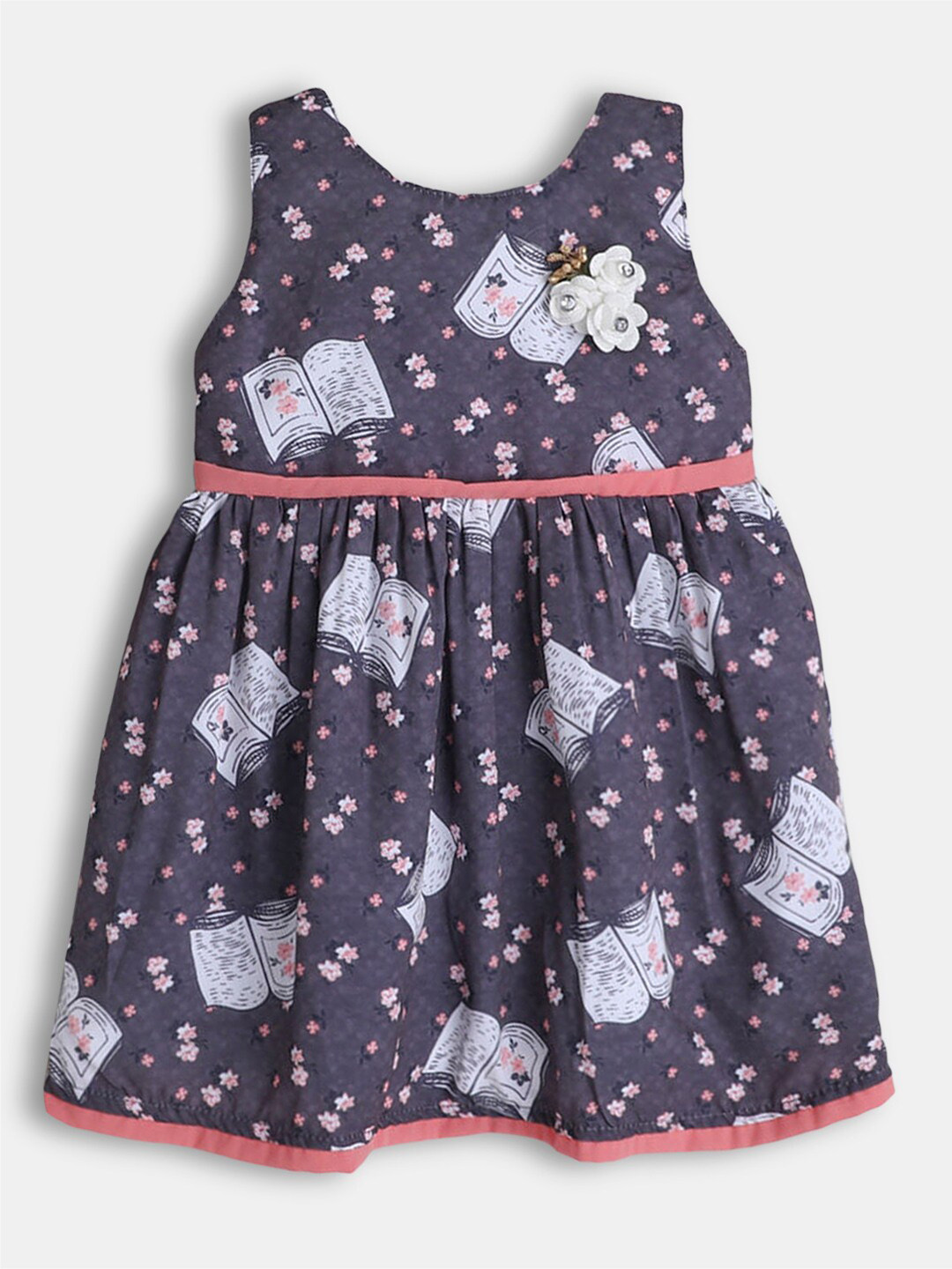

Hopscotch Girls Conversational Printed Fit and Flare Dress, Grey