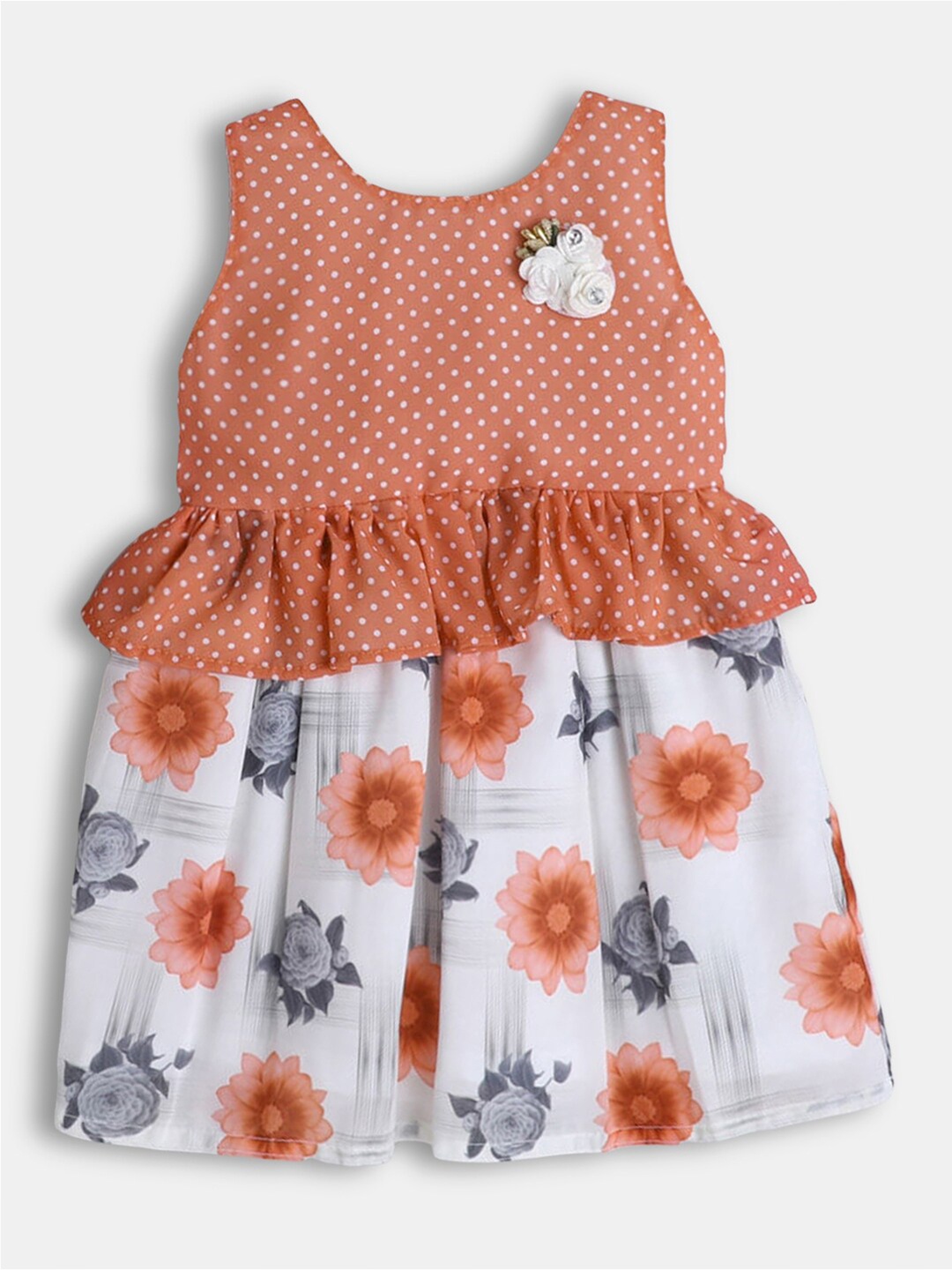 

Hopscotch Girls Sleeveless Floral Printed Dress, Orange