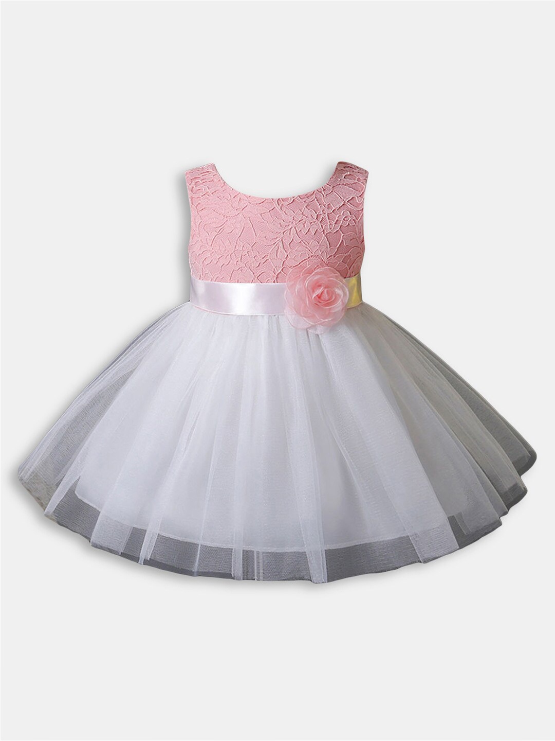 

Hopscotch Girls Self Design Sleeveless Round Neck Dress, Pink