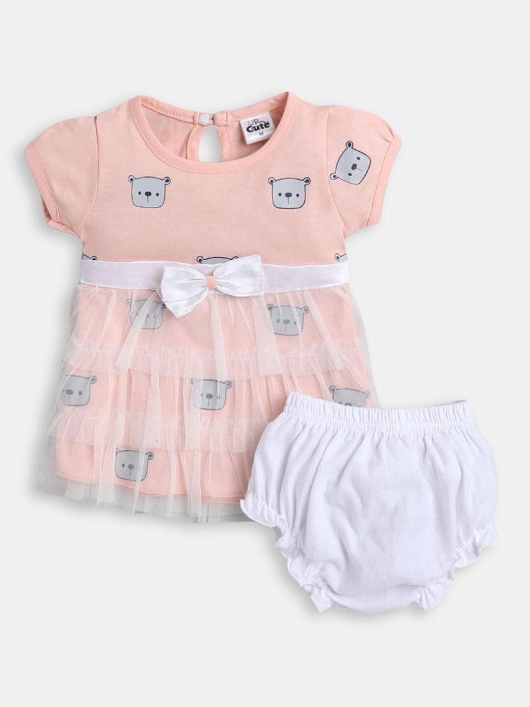

Hopscotch Girls Blouson Short Sleeves Puff Sleeves Dress, Peach