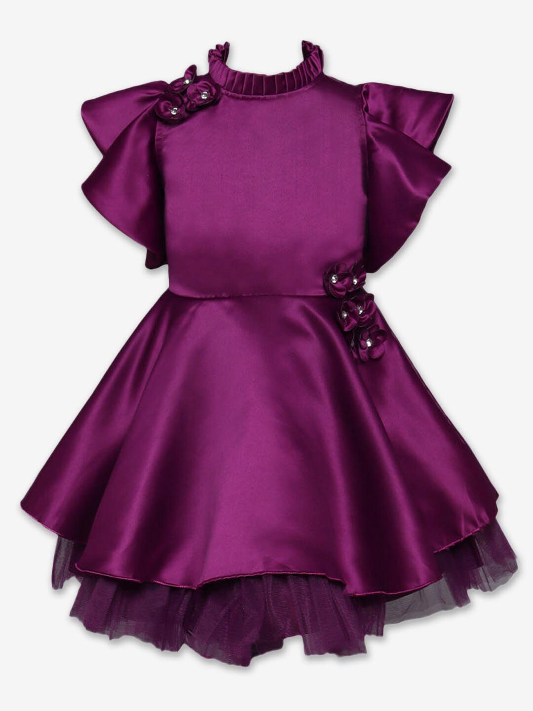 

Hopscotch Girls Fit and Flare Flutter Sleeves Dress, Purple