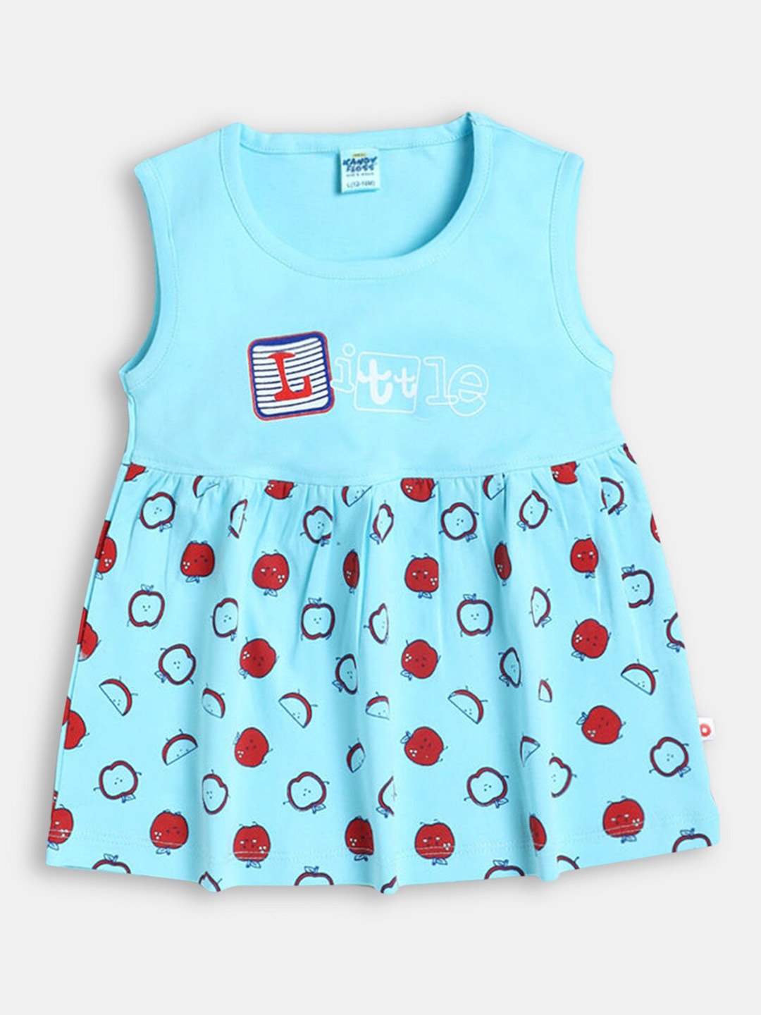 

Hopscotch Girls Conversational Printed Sleeveless A-line Cotton Dress, Blue