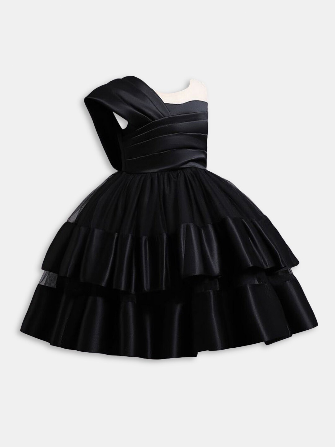 

Hopscotch Girls Self Design Layered Fit and Flare Sleeveless Dress, Black